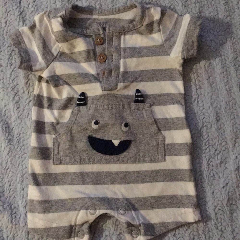Carter’s NB Grey and White Striped Monster Romper